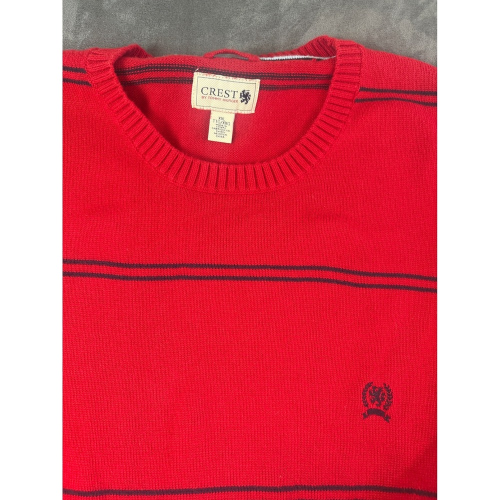 Preppy Gorpcore Mens XXL Red Striped Cotton Crewneck Sweater Logo